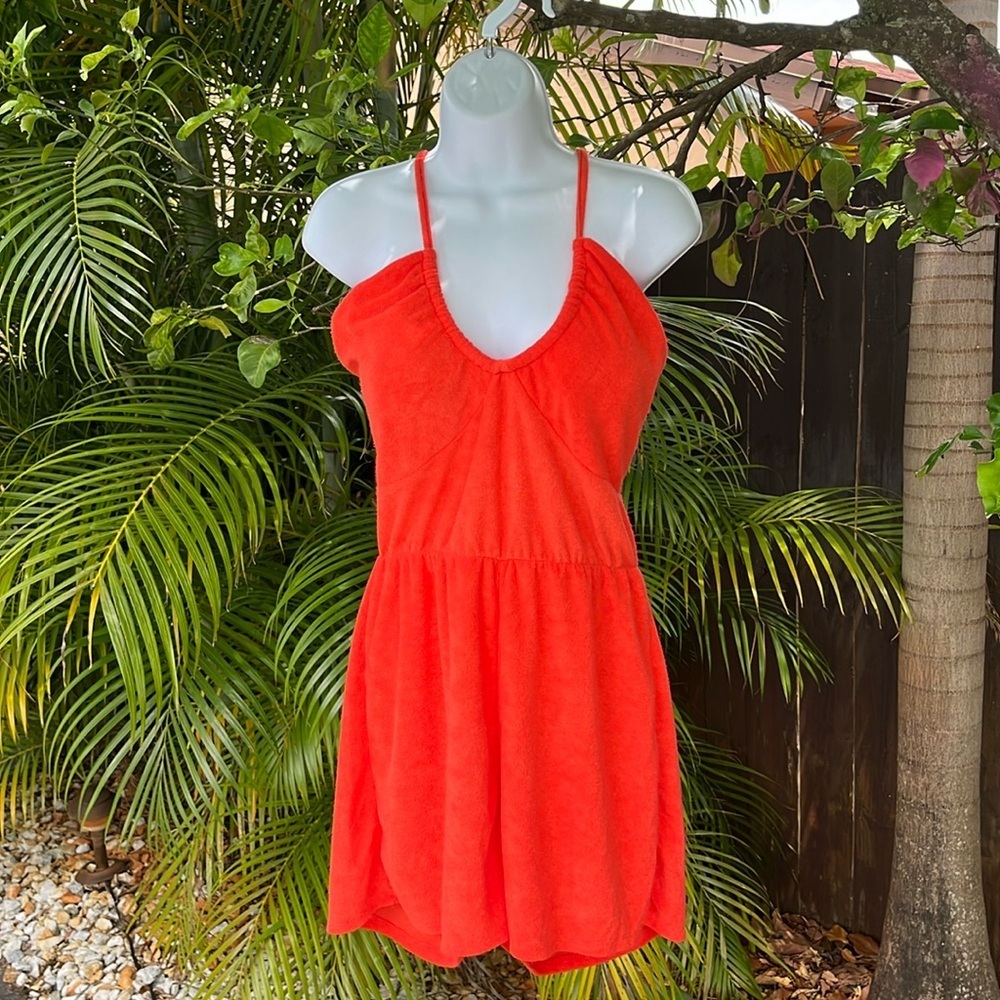 Derek Heart Bright Red Terry Cloth Short Romper